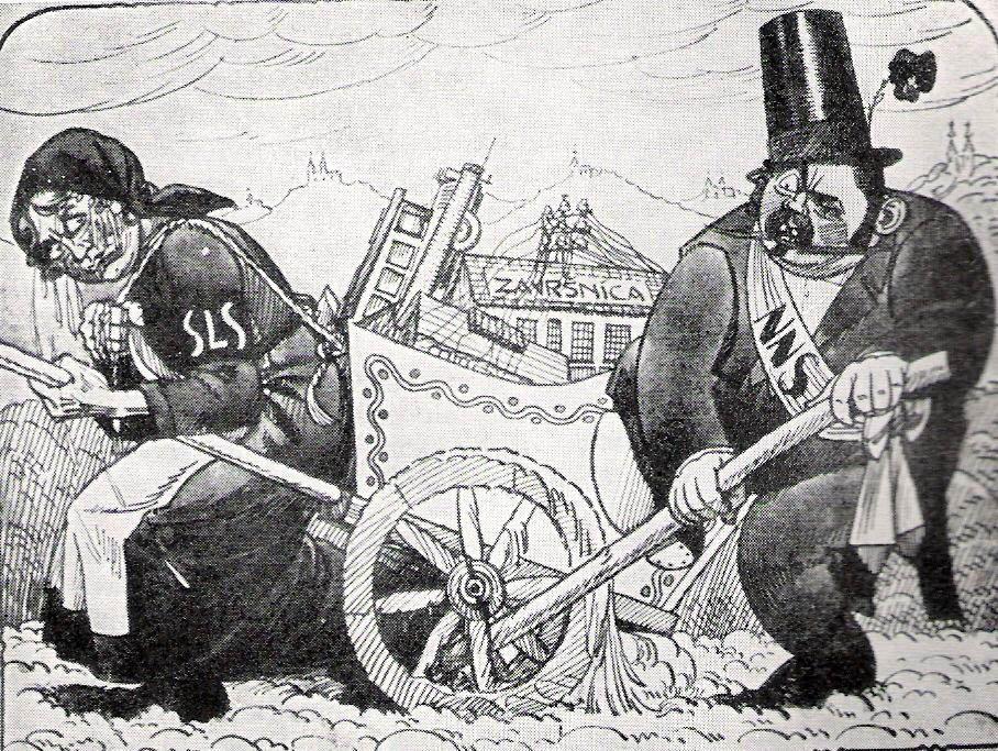 Karikatura o načrtih HE Završnica, 1903-1910 (avtor Hinko Smrekar)