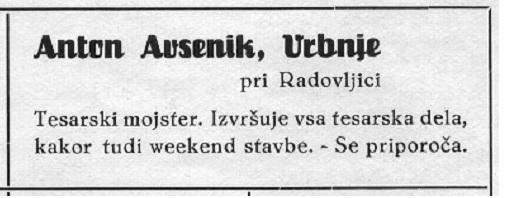 Oglas Anton Avsenik, 1929-41