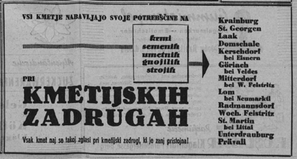 Oglas Kmetijskih zadrug