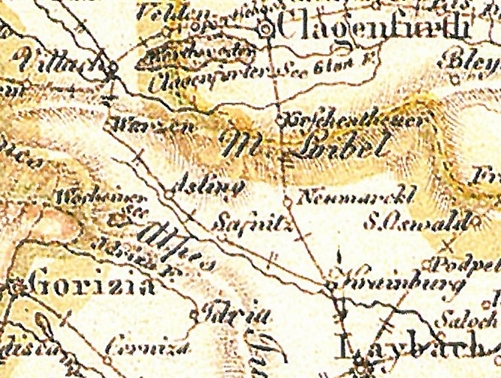 Vrisani trasi Ljubljana-(Safnitz)-Beljak in Ljubljana-Ljubelj, 1812